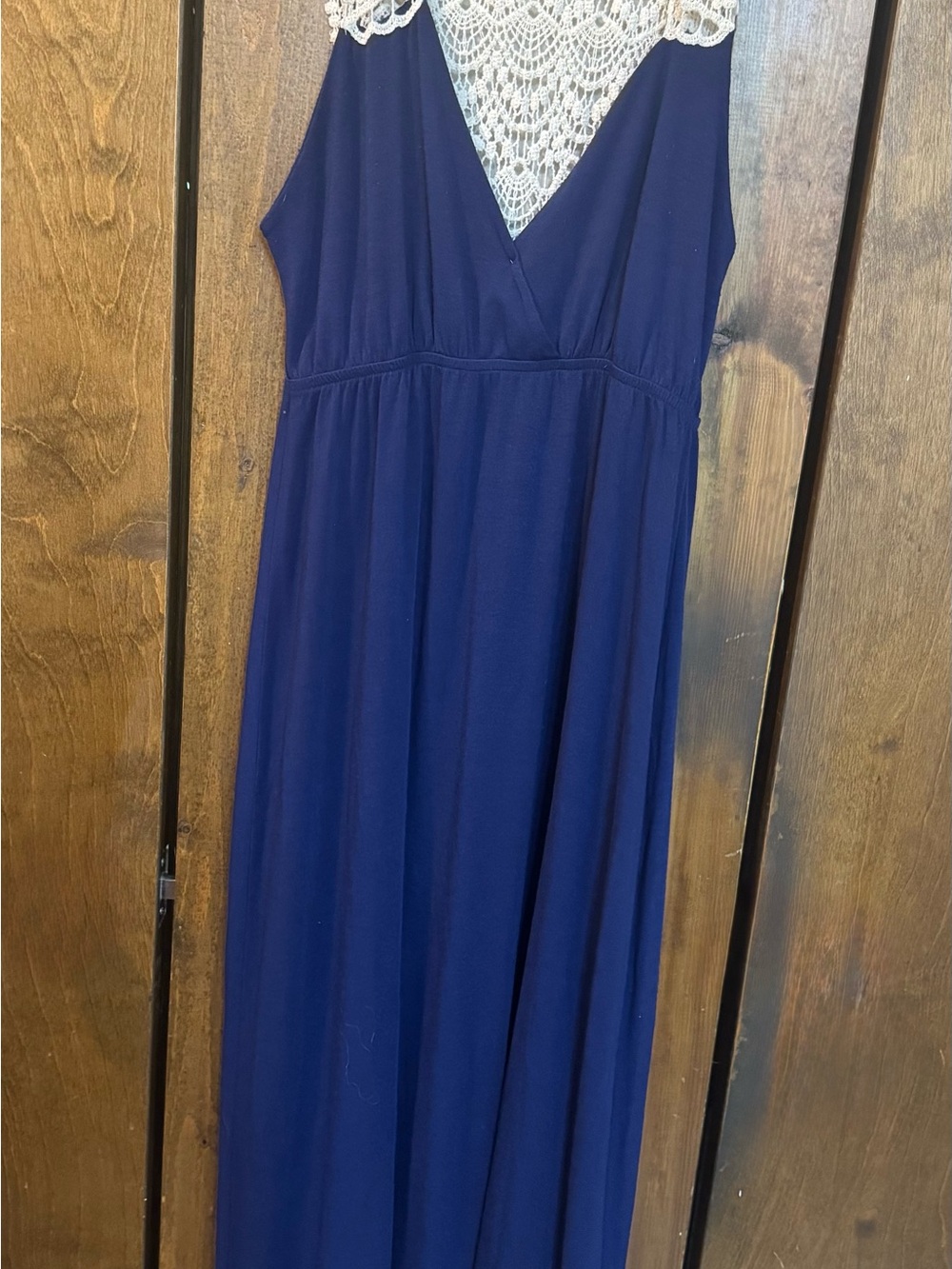 Route 66 Navy Maxi Dress with Cream Crochet Yoke